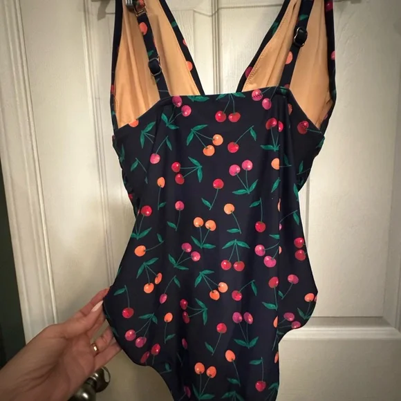 NWT J. Crew Navy Swimsuit with Cherry Print, Lg - Picture 4 of 11
